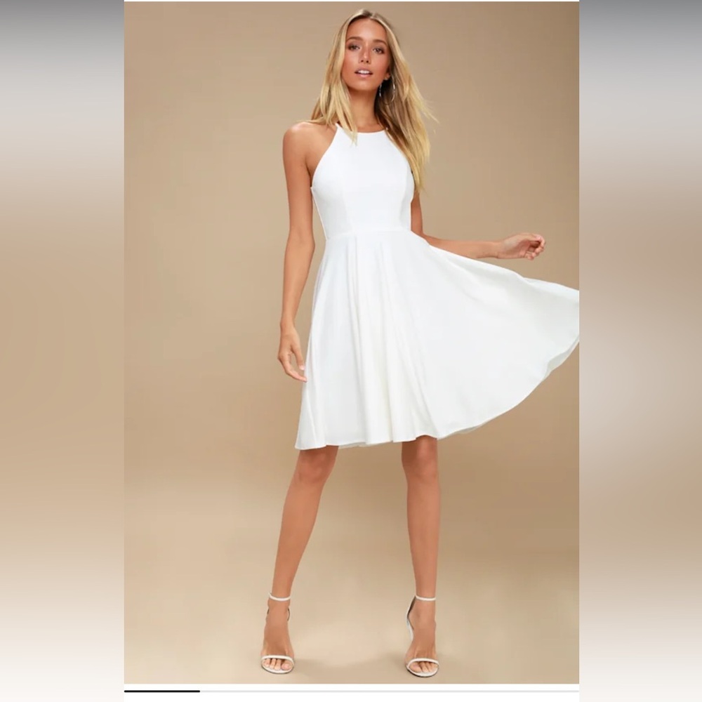 Lulu's irresistible charm white midi dress halter sleeveless